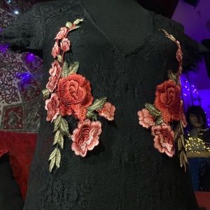 Black lace, embroidered, flora print dress